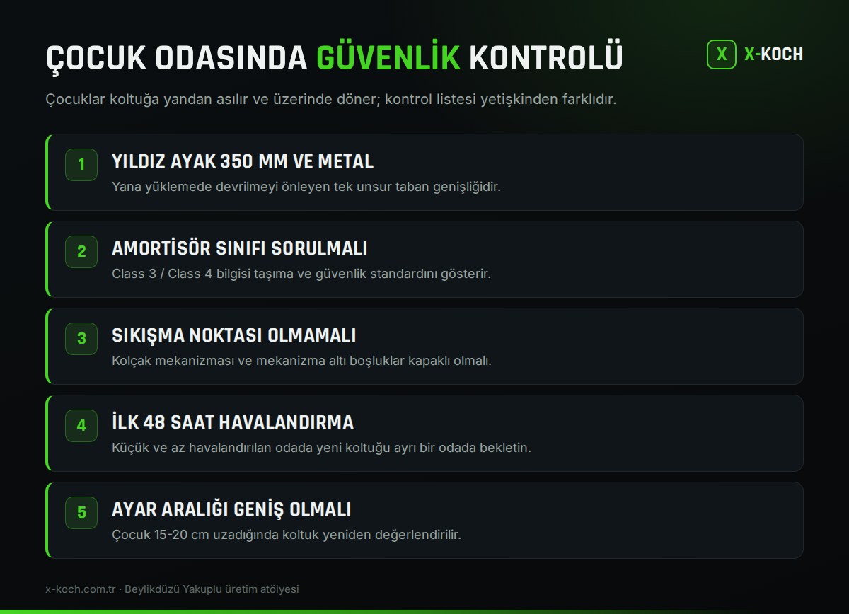 Çocuk odası için koltuk alırken kontrol edilecek güvenlik maddeleri