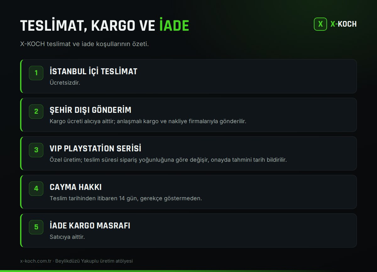 İstanbul oyuncu koltuğu teslimat, kargo ve iade koşulları özeti