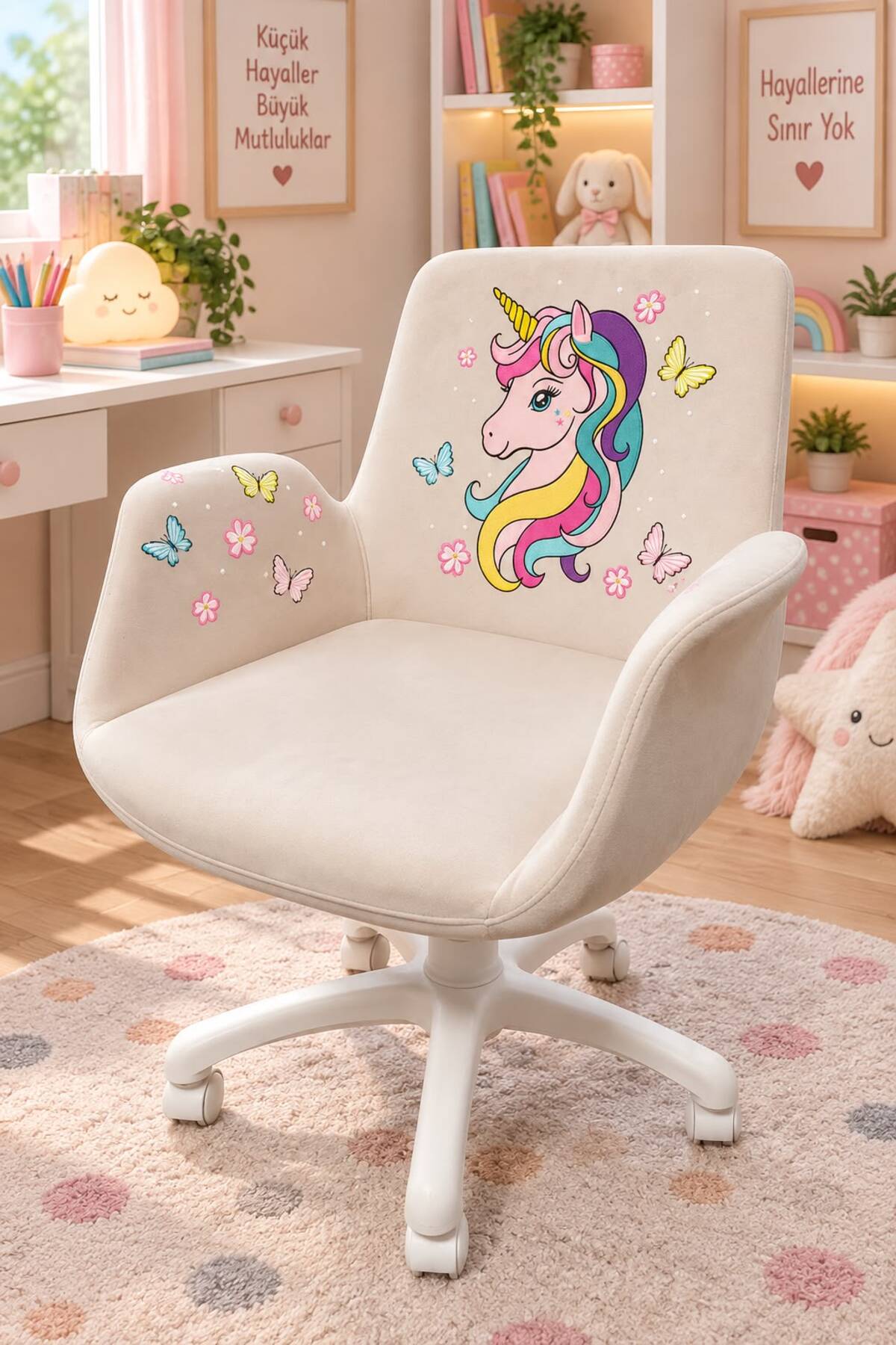 Unicorn Kids Çalışma Koltuğu – Krem görsel 2