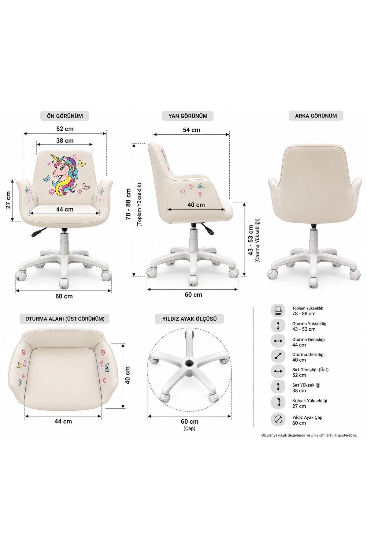Unicorn Kids Çalışma Koltuğu – Krem görsel 6