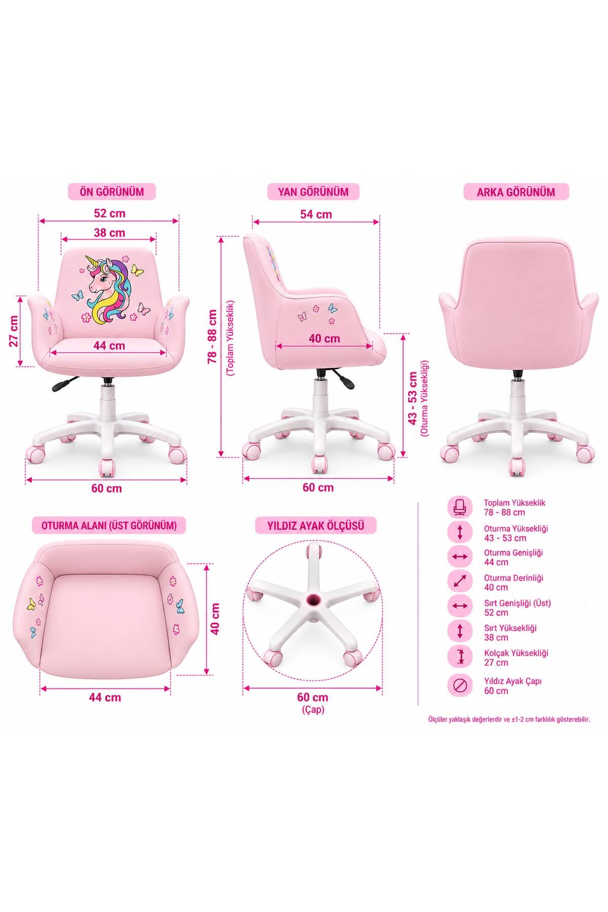 Unicorn Kids Çalışma Koltuğu – Pembe görsel 5