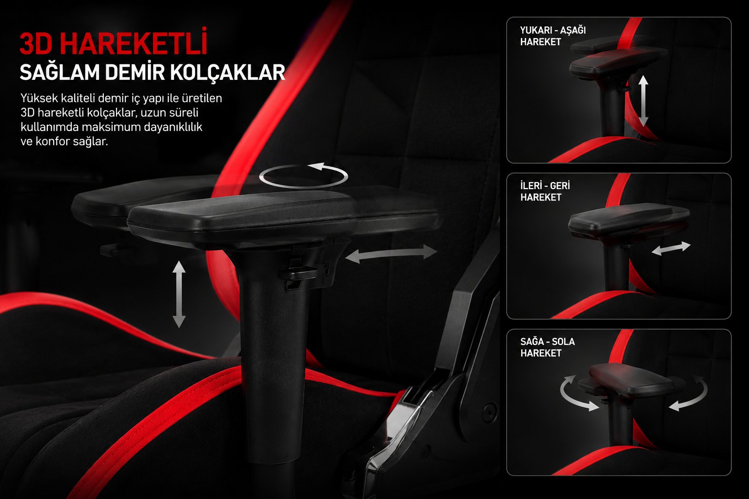 ELF PRO Oyuncu Koltuğu - 3D hareketli sağlam demir kolçaklar