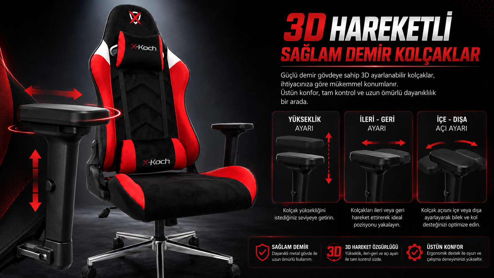 X-KOCH Oyuncu Koltuğu - 3D hareketli sağlam kolçaklar