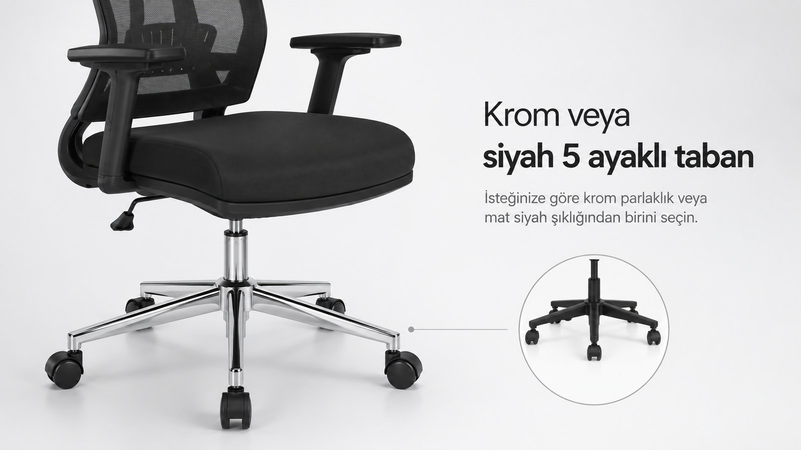 Eden Ofis Koltuğu - Krom veya siyah 5 ayaklı taban