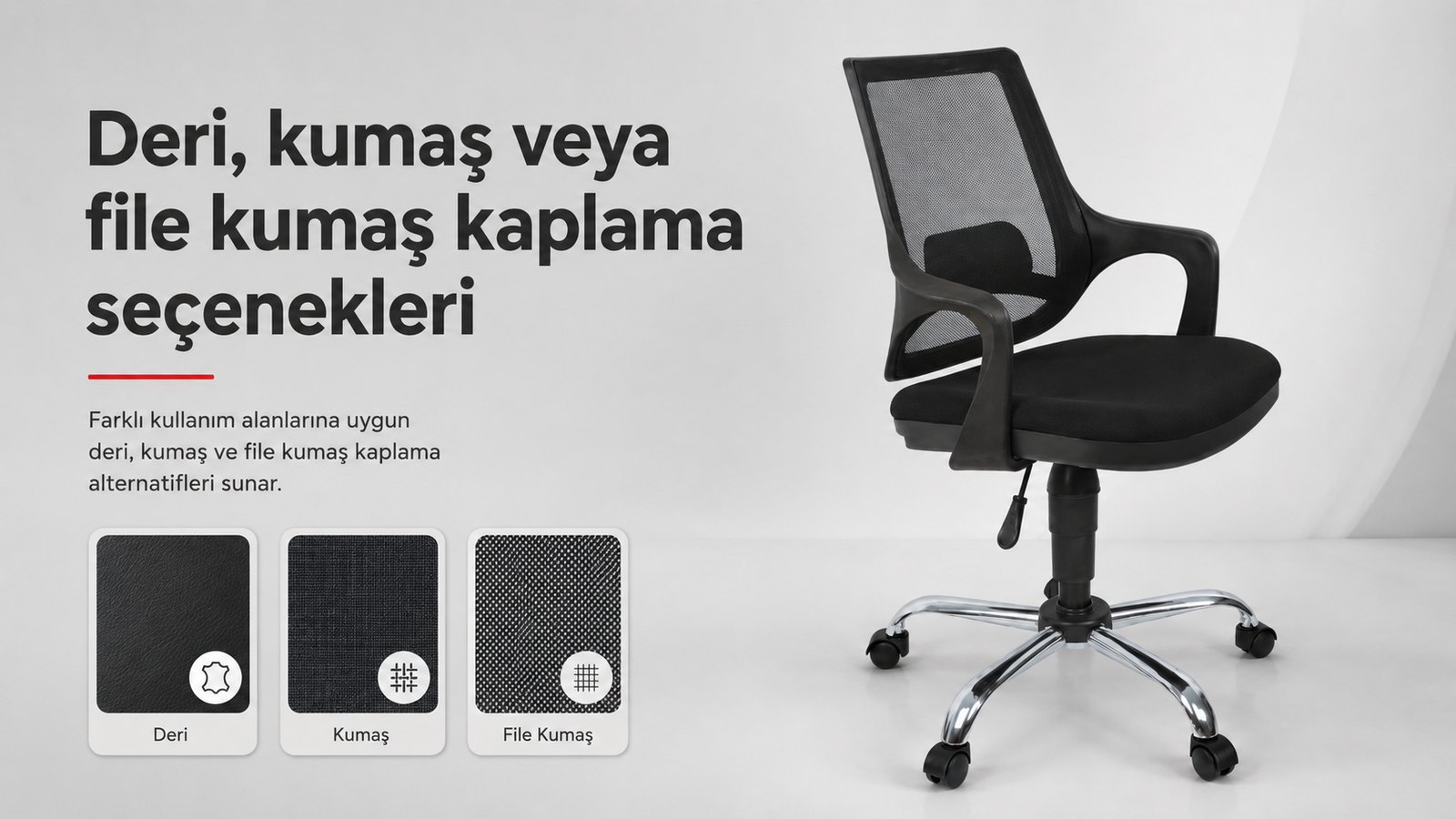 Porto Ofis Koltuğu - Deri, kumaş veya file kumaş kaplama seçenekleri