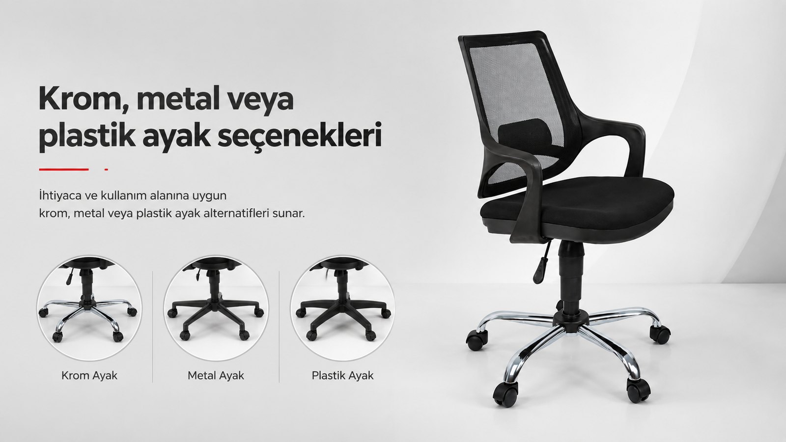 Porto Ofis Koltuğu - Krom, metal veya plastik ayak seçenekleri