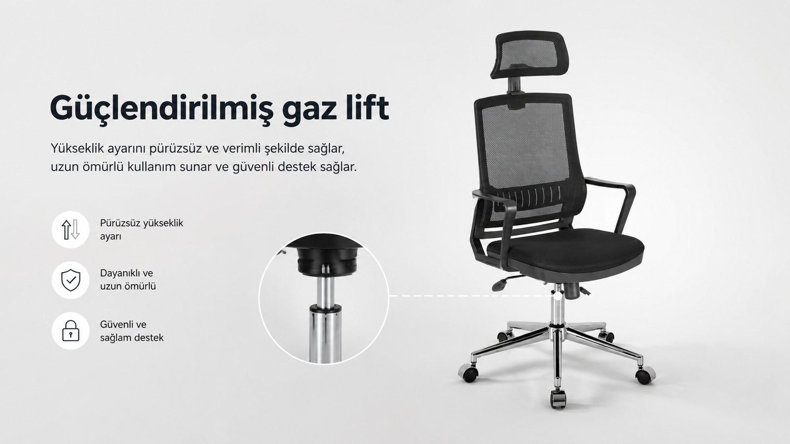 Power Ofis Koltuğu - Güçlendirilmiş gaz lift