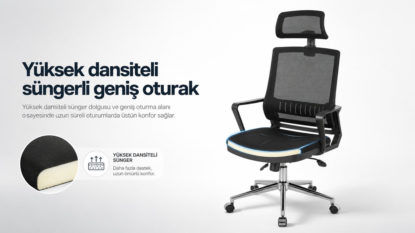 Power Ofis Koltuğu - Yüksek dansiteli süngerli geniş oturak