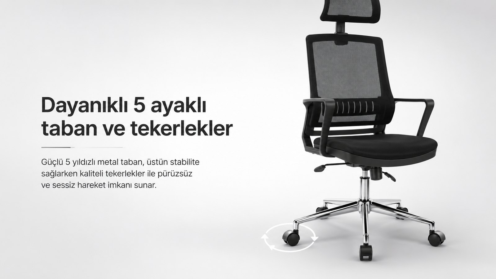 Power Ofis Koltuğu - Dayanıklı 5 ayaklı taban ve tekerlekler