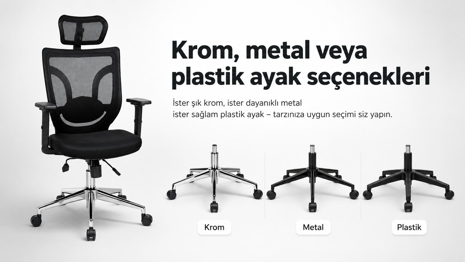 Vox Ofis Koltuğu - Krom 5 ayaklı sağlam taban