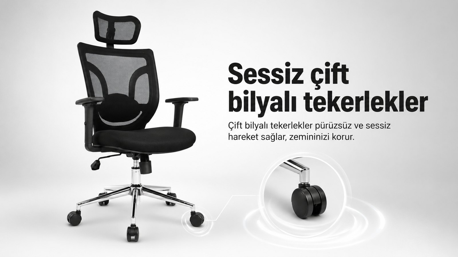 Vox Ofis Koltuğu - Sessiz çift bilyalı tekerlekler