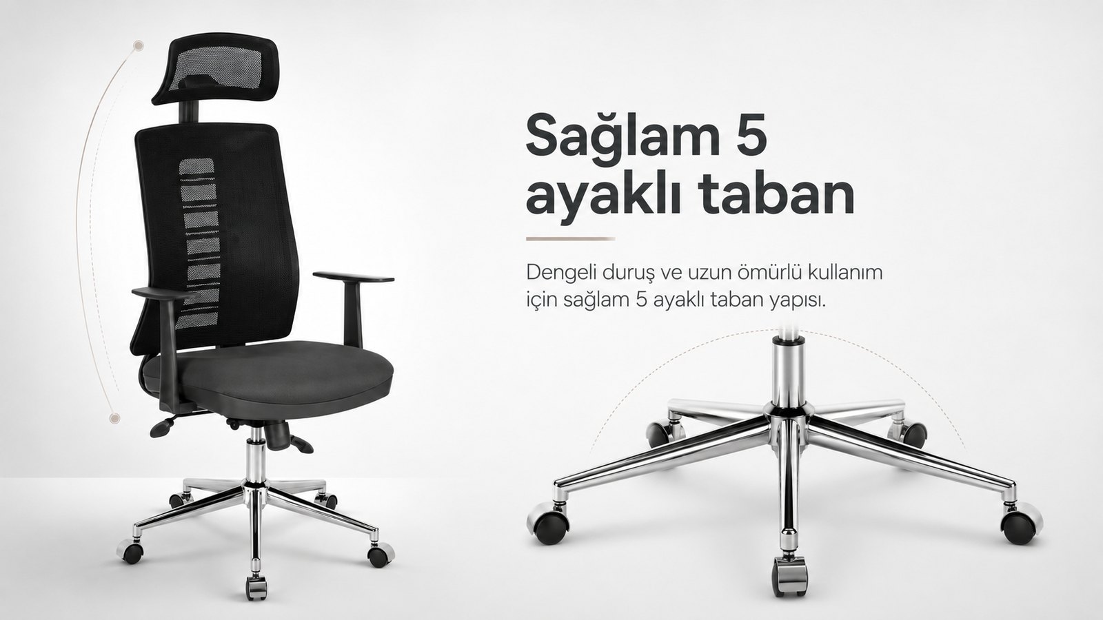 Aria Ofis Koltuğu - Sağlam 5 ayaklı taban