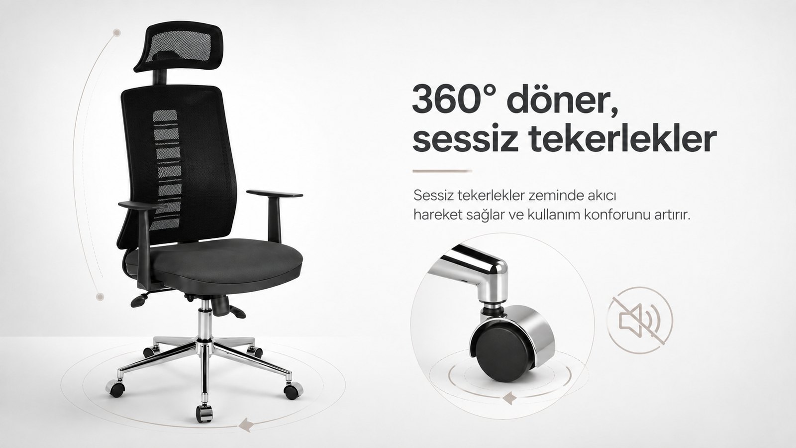 Aria Ofis Koltuğu - 360° döner, sessiz tekerlekler