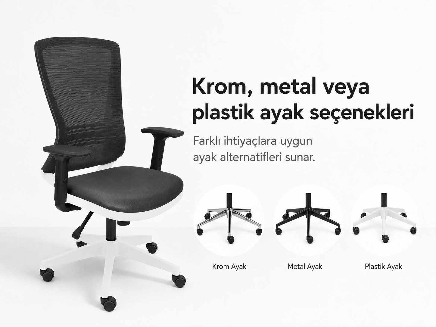 Tokyo Ofis Koltuğu - Krom / Metal / Plastik ayak seçenekleri
