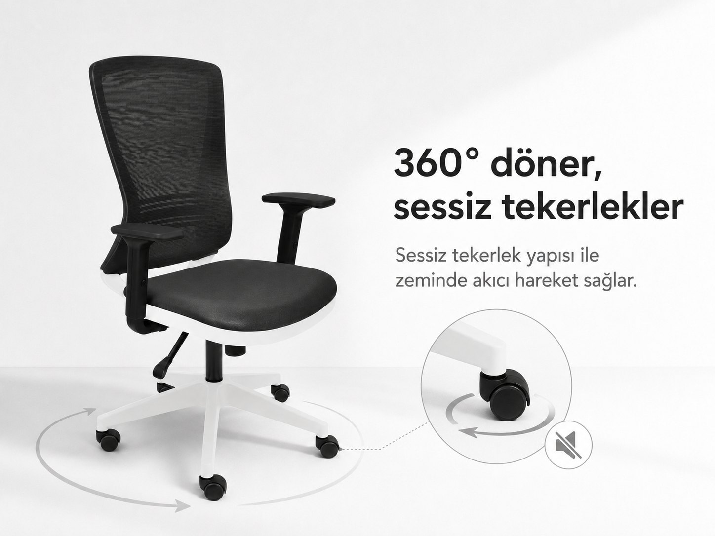 Tokyo Ofis Koltuğu - 360° döner çizmez tekerlek
