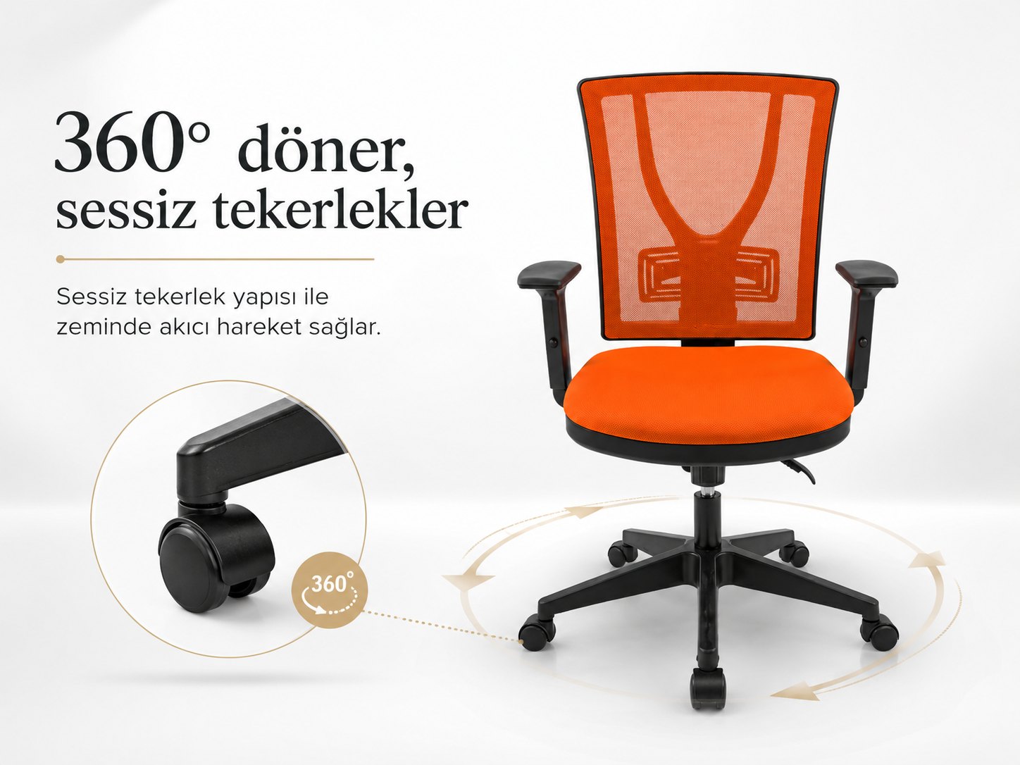 İbiza Ofis Koltuğu - 360° döner çizmez tekerlek