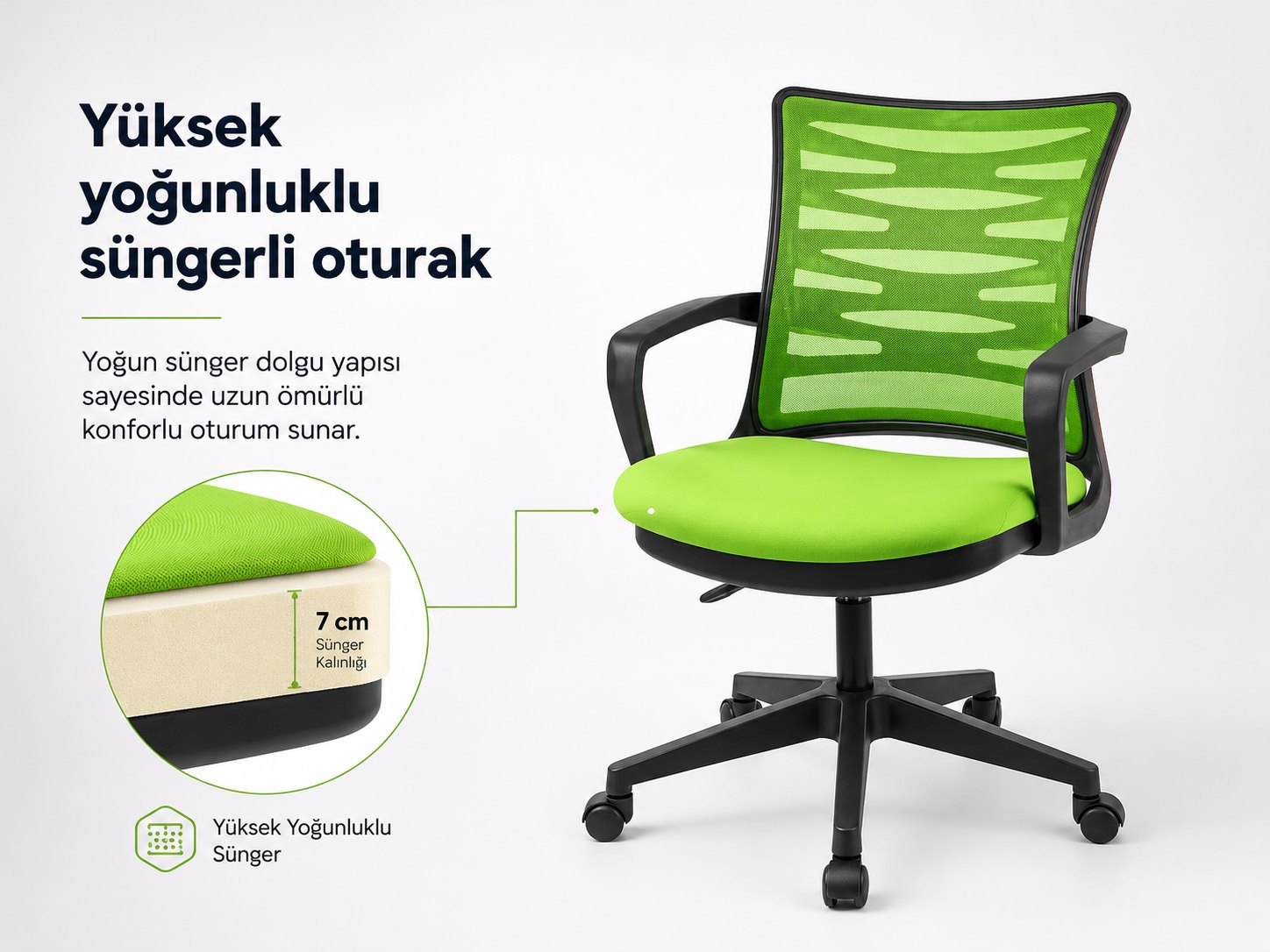 Rio Ofis Koltuğu - Yüksek yoğunluklu süngerli oturak